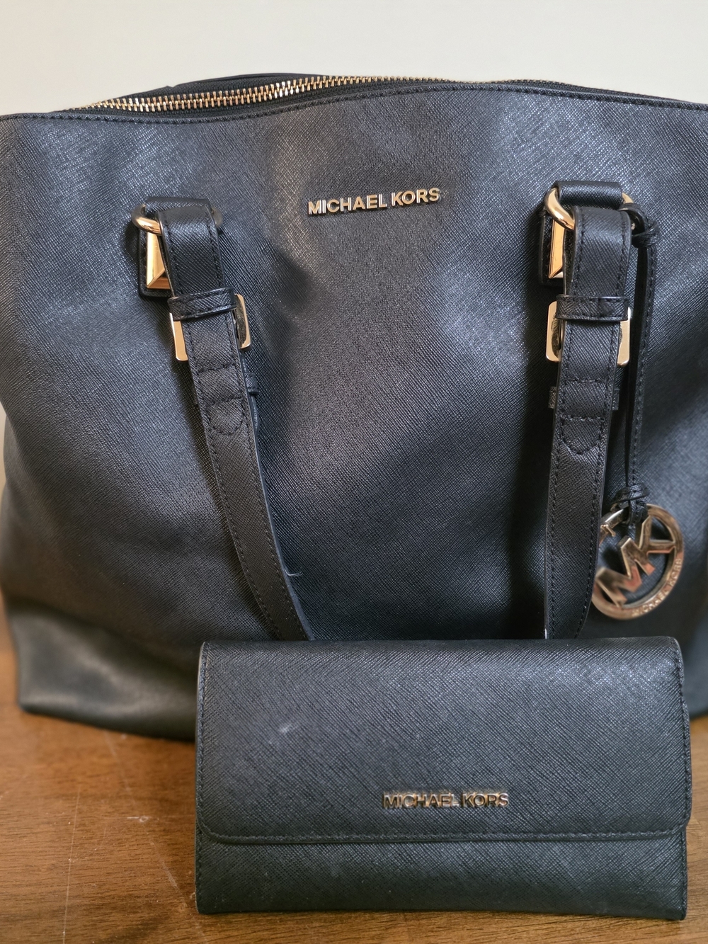 Michael Kors Black Leather Tote with Matching Wallet